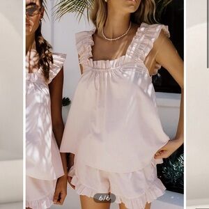 Commense pink cotton ruffle short set small